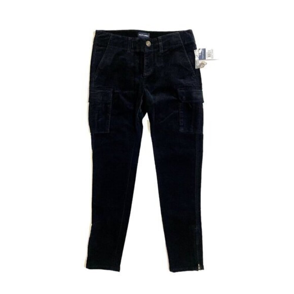 Ralph Jeans Black Velvet Stretch Skinny Cargo Pants Sz 14 NWT
